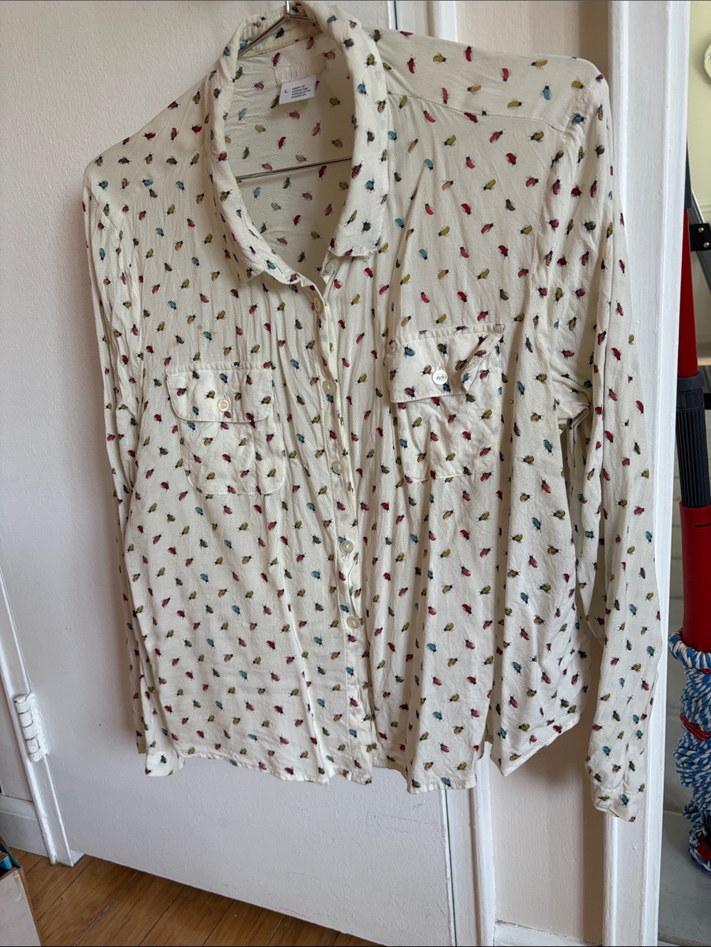 Cooperative Cream Blouse with Red, Yellow and Blue Micro Beetle Print